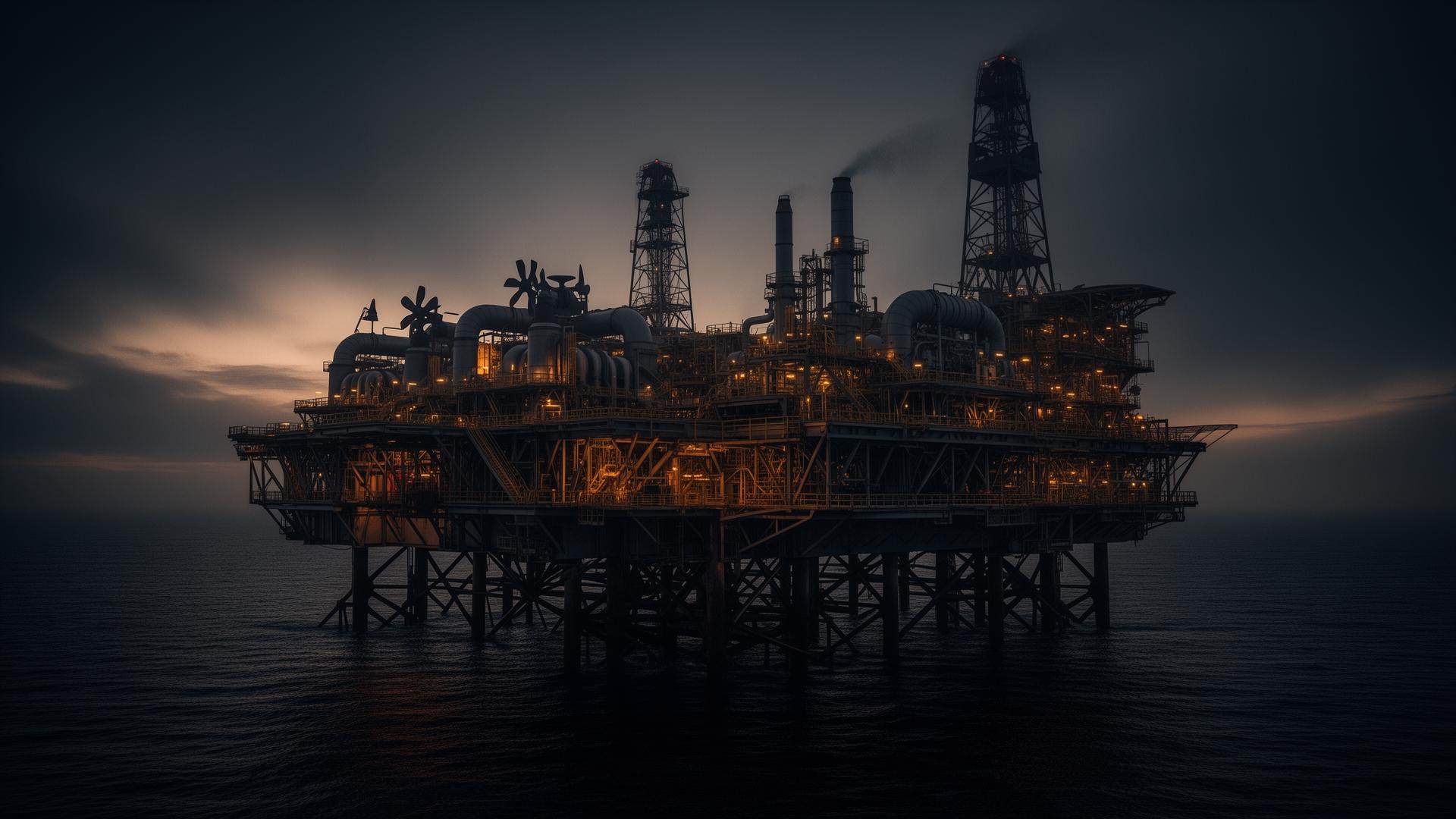Offshore industrial platform at dusk